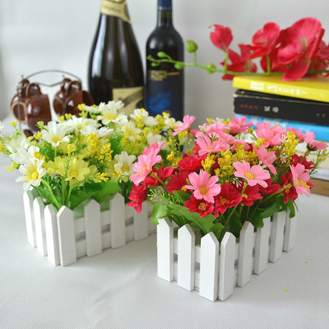 Buy Online Wedding Decor Artificial Flower Fake Daisy In White Picket Fence Pot Pack Louis Simulation Artificial Flowers Garden Small Plant Alitools