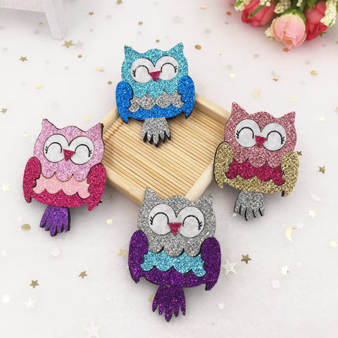 New 6pcs 40*55mm Felt Fabric Owl Glitter Paillette Patches Appliques Wedding DIY Crafts A41 ► Photo 1/6