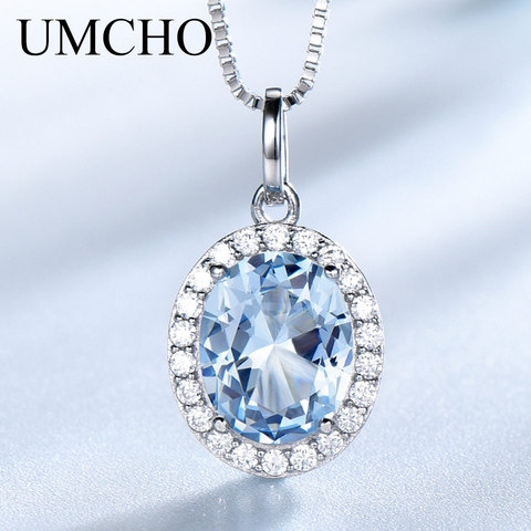 UMCHO Sky Blue Topaz Gemstone Pendants Necklaces for Women 925 Sterling Sliver Oval Romantic Wedding Gift Valentine's Jewelry ► Photo 1/6