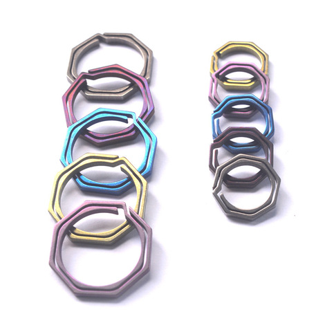 1PC 6 Colors Multicolor 20mm TC4 Titanium Alloy Ring Key Chain  EDC CNC  Keychain Men Key Holder Metal Car Octagon Key Ring ► Photo 1/6