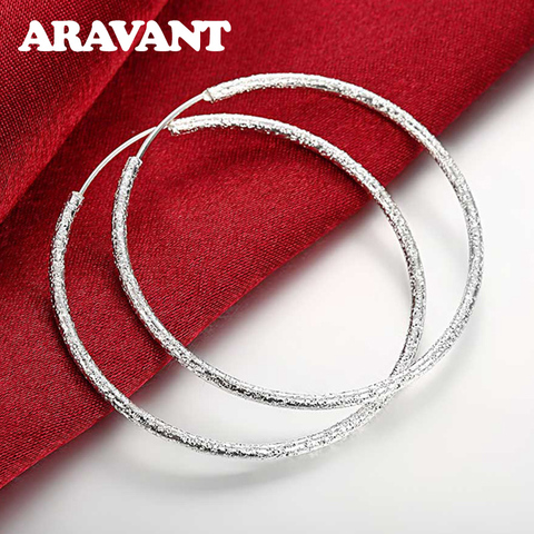 925 Silver 50MM Big Round Circle Scrub Hoop Earring For Women Simple Fashion Jewelry ► Photo 1/6