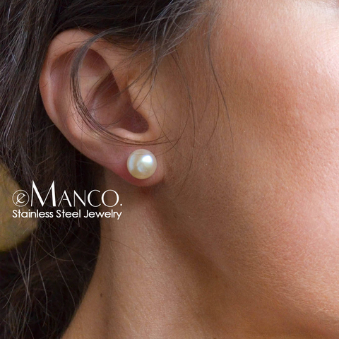 e-Manco korean style diameter 8mm stud earrings for women  sea shell Simulated-pearl hypoallergenic earings fashion jewelry ► Photo 1/3