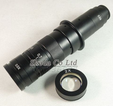 Adjustable 5~360X Magnification Zoom C-mount Lens+ 0.5X/2.0X Barlow Auxiliary Lens For Industry Microscope Camera Eyepiece ► Photo 1/6