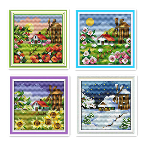 Joy Sunday 11CT 14CT Multi-specification Cross Stitch Kit, South Korea Landscape 4 Charming View Wall Decorations Embroidery ► Photo 1/5