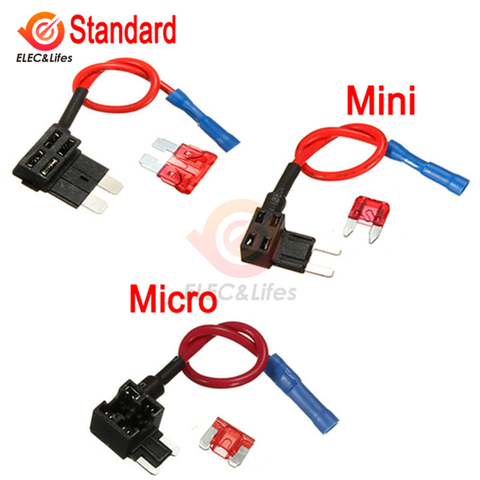12V Car Blade Fuse Holder Add-a-circuit TAP Adapter Micro Mini Standard ATM APM Blade Automotive fuses with 10A AMP Fuse wire ► Photo 1/6