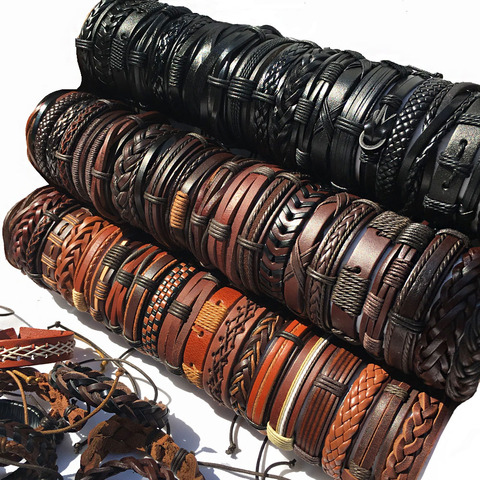 Mens Handmade Leather Braided Surfer Wristband Bracelet Bangle Wrap offer brown