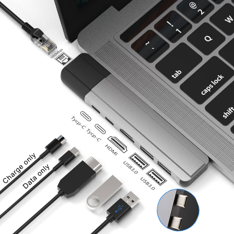 Thunderbolt USB-C 3.0 HUB Type C to HDMI Ethernet Adapter PD for MacBook Pro Air 