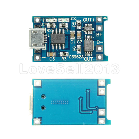 10PCS PCS Micro USB 5V 1A 18650 TP4056 Lithium Battery Charger Module Charging Board With Dual Functions ► Photo 1/1
