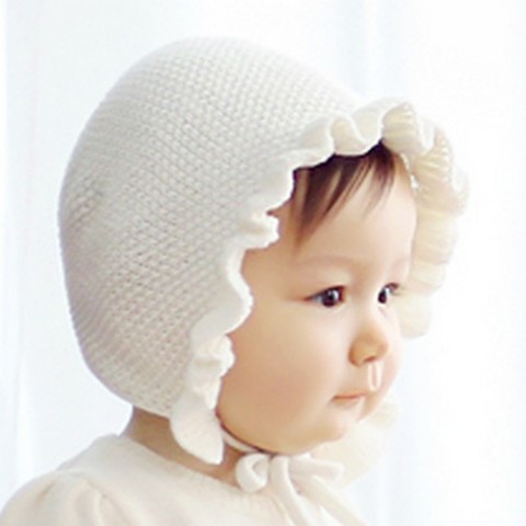 Spring Newborn Baby Hats Handmade Wool Ear Knitting Hats Monolayer Lotus Leaf Yarn Warmer Caps Kids Hats New Unisex ► Photo 1/6