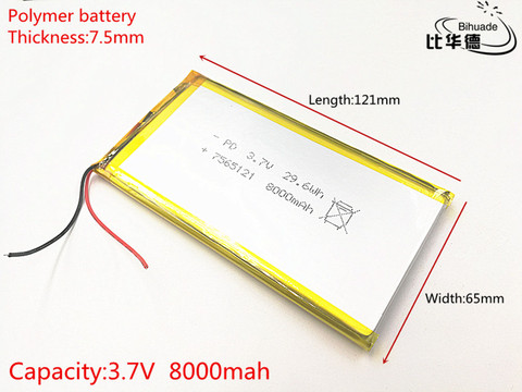 3.7V 8000mAh 7565121 Lithium Polymer Li-Po li ion Rechargeable Battery cells For Mp3 MP4 DIY PAD DVD ► Photo 1/3