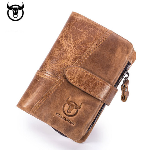 Genuine Crazy Horse Leather Men Wallets Vintage Trifold Wallet Zip Coin Pocket Purse Cowhide Leather hasp Wallet For Mens ► Photo 1/6