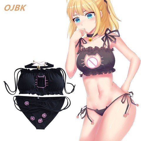 OJBK Women's Cosplay Lingerie Set Perforation Embroidery Lovely Underwears Underpants Suit Kitten Keyhole Cute Sexy Outfit ► Photo 1/6