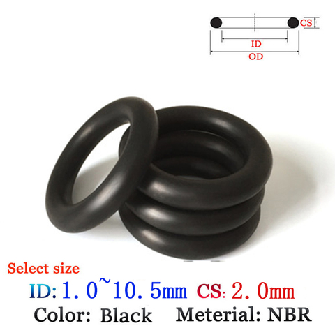 CS2.0mm ID1.0-10.5mm NBR Rubber O-Ring Washer Seal Plastic gasket Silicone film oil and water gasket sealing ► Photo 1/4
