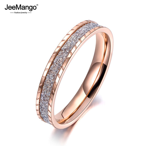 JeeMango Trendy Style Rose Gold Scrub Rings For Women Girl 3.5mm Width Stainless Steel Party Birthday Daily Finger Ring JR19025 ► Photo 1/6
