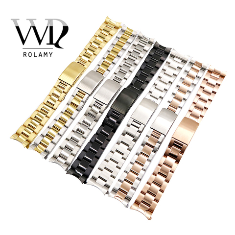 Rolamy 13 17 19 20mm Watch Band Strap Wholesale 316L Stainless Steel Tone Rose Gold Silver Watchband Oyster Bracelet For Dayjust ► Photo 1/6