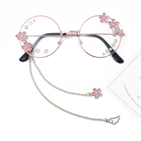 Cute Sakura Wing Pendant Clear Optical Glasses Frame Women Round Girls Retro Gothic Handmade Eyewear Bowknot Glass Oculos Gafas ► Photo 1/6