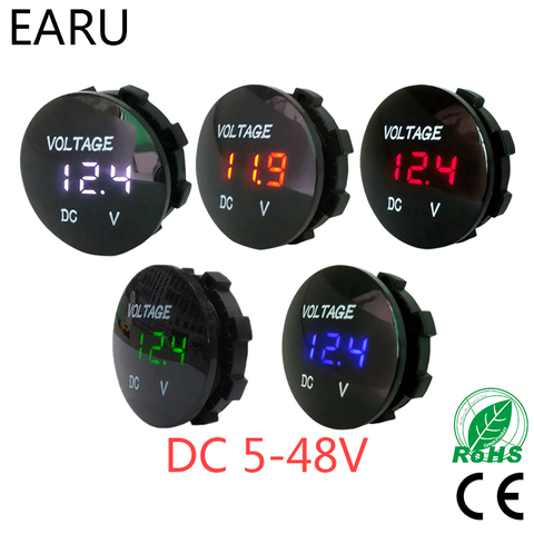 Round Waterproof Auto Boat Car Motorcycle DC5V-48V LED Panel Mini Digital Volt Voltage Meter Tester Monitor Display Voltmeter ► Photo 1/6