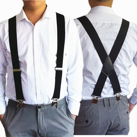 Plus Size 50mm Wide Men Suspenders High Elastic Adjustable 4 Strong Clips Suspender Heavy Duty X Back Trousers Braces 5 Colors ► Photo 1/6