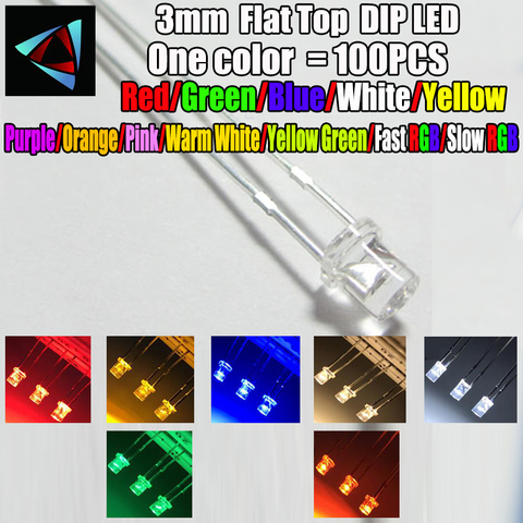100pcs 3mm LED Flat Top Light Emitting Diode White Green Red Blue Yellow Orange Purple UV Pink RGB infrared emitter  IR receiver ► Photo 1/1