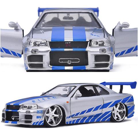 20.5CM 1:24 Scale Metal Alloy 2002 NISSAN GTR R34 Fast and Furious Racing Car Model Diecast Vehicles Toys F Children Collection ► Photo 1/1