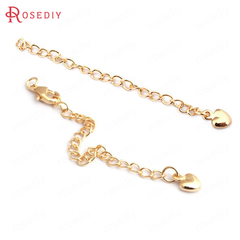(35433)10PCS Length 82MM 24K Gold Color Brass Heart End Extend Chains with Lobster Clasps High Quality Diy Jewelry Accessories ► Photo 1/6