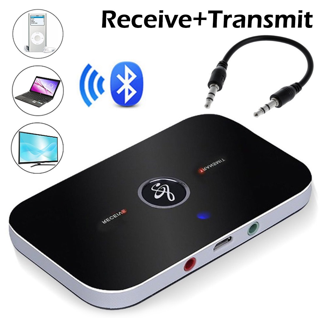 2 IN 1 Bluetooth Reciver Transmitter Adapter HIFI Audio 3.5MM for TV MP3 PC 