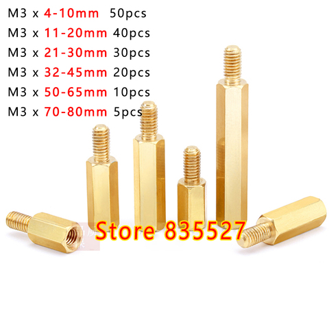 5-50pcs Six angle Hexagonal struts copper stud nut M3 *(4 to 80 )+ 6 mm Spacing Screws Brass Standoff Hollow Pillars 4/5/6/7/8/9 ► Photo 1/3
