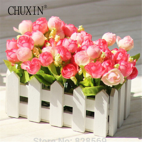 1 Set High Quality Wooden Fence Vase + Flower Rose And Daisy Silk Artificial Flowers Home Decoration Garden Decor Birthday Gift ► Photo 1/6