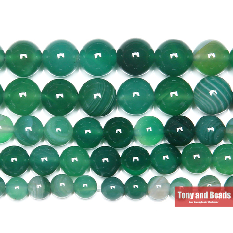 Free Shipping Natural Green Stripe Agates Stone Round Loose Beads Pick Size For DIY Jewelry ► Photo 1/1
