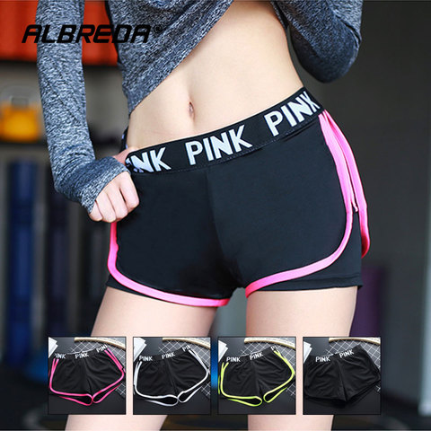 ALBREDA Letter Sports runing Shorts Women Yoga Shorts Push Hips Sexy Middle Waisted Gym Fitness Elastic Quick Dry Running Shorts ► Photo 1/6