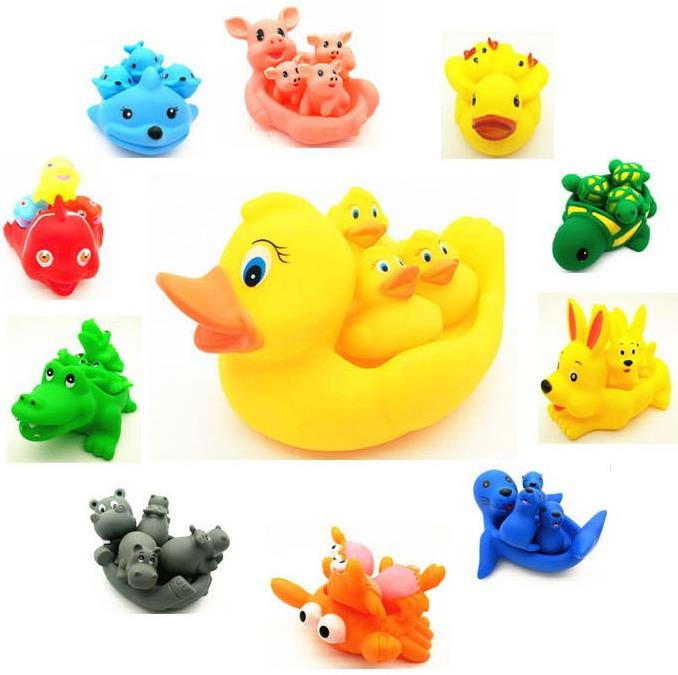 4Pcs Cute Baby Bath Bathing Rubber Race Duck Toys Squeaky Yellow Ducks Healthy 