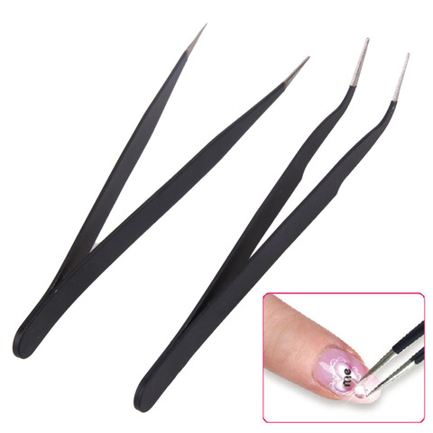 2 Pcs Stainless Steel Elbow Antistatic Nail Tweezers Nail Rhinestone Paillette Nipper Manicure Decorations Picking Tweezer Clip ► Photo 1/6