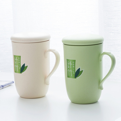 Bamboo Fiber With Lid Milk Cup Household Large Capacity Breakfast Cup Couple Coffee Cup Tea Cup ► Photo 1/5