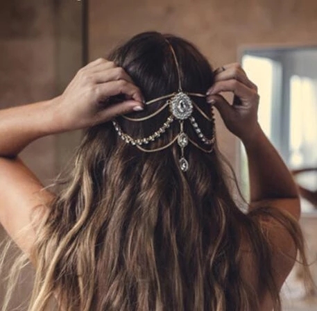 Gypsy Bridal Backside Forehead Head Chain Full Crystal Rhinestone Turkish Wedding Hair Accessories Headpiece Party India Jewelry ► Photo 1/1