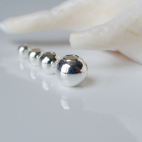 Solid 925 Sterling Silver Beads Seamless Round Spacer Loose Ball, Jewelry DIY Findings ► Photo 1/3