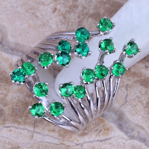 Unique Green Cubic Zirconia Silver Plated Ring Size 5 / 6 / 7 / 8 / 9 / 10 / 11 / 12 S0222 ► Photo 1/3