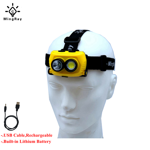 MingRay USB Rechargeable Headlamp for fishing lithium battery CREE 3W LED Headlight  camping  Flashlight on head plastic ► Photo 1/6