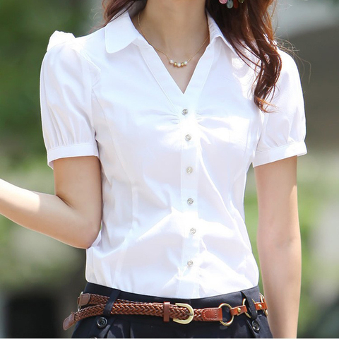 Plus Size 5XL Summer Women's Short Sleeve Cotton Blouses Shirts Ladies Office Wear Elegant Blouse Feminina White Formal Shirt ► Photo 1/6