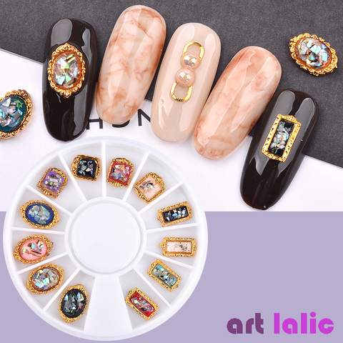 12 Pcs Nail Art Retro 3D Glitter Gem Rhinestones Decorations Metal Foil Flat Back Charm Jewelry Manicure Tools DIY Design ► Photo 1/6