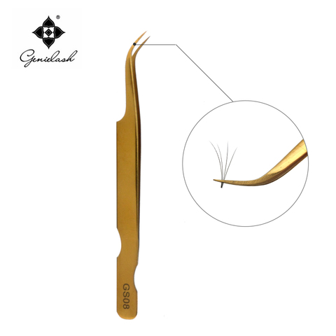 Genielash GS08 HONORABLE GOLDEN CURVED TWEEZERS Tools Especially for 3D Volume Mink Eyelash extension Lashes Free shipping ► Photo 1/6