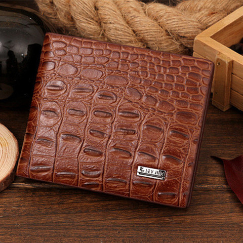 Crocodile Grain Genuine + PU Leather Short Design Wallet Fashion Coin Money Bag Card Holder Carteira Brown Purse For Men ► Photo 1/4