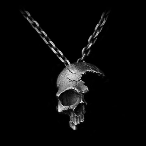 Broken Damaged Half Face Skull Pendant Necklace Men's Fashion Biker Rock Punk Jewelry Antique Silver Color, Chain length 45cm ► Photo 1/4