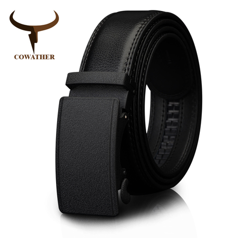 COWATHER Men's Belt Automatic Ratchet Buckle with Cow Genuine Leather Belts for Men luxury brand male strap 110-130cm length ► Photo 1/6