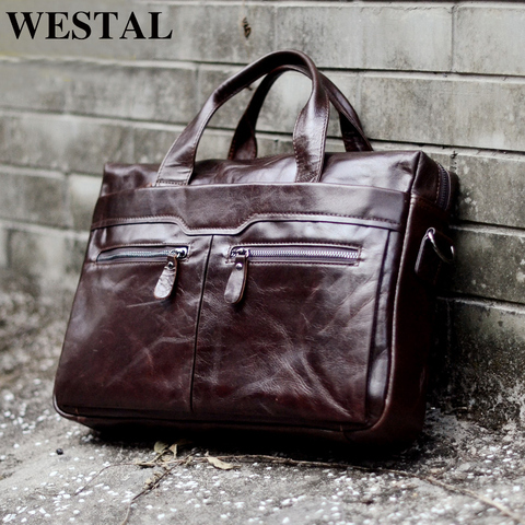 WESTAL Men's Bag Genuine Leather Crossbody Bags Male Messenger Bag Men Shoulder Bags 14'' Laptop Briefcases Man Totes handbags ► Photo 1/6