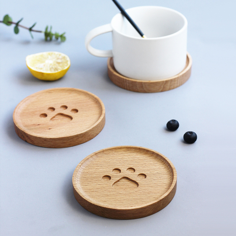 Cute Cartoon Cat Paw Wooden Coaster Pad Milk Tae Coffee Cup Mat Round Soft Wooden Heat-insulated Placemats Home Decoration 1pcs ► Photo 1/6