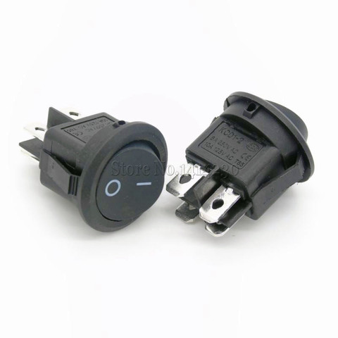 10Pcs 23mm Round Black 4 Pin 10A/125V 6A/250V AC 2 Position DPDT ON-OFF Rocker Switch Snap-in ► Photo 1/4