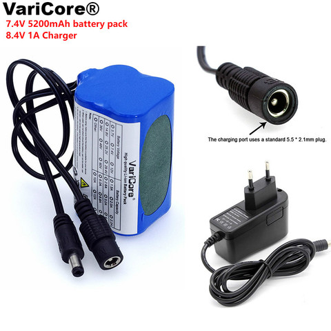 VariCore Protect 7.4 V 5200 mAh  8.4 V 18650 Li-lon Battery bike lights Head lamp special battery pack DC 5.5MM + 1A Charger ► Photo 1/5