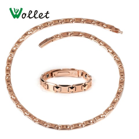 Wollet Jewelry Set 99.999% Germanium Magnetic Pure Titanium Necklace Tungsten Bracelet Health Care Hematite Rose Gold Color ► Photo 1/1