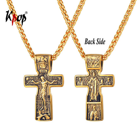 Kpop Eastern Orthodox Cross Pendant Christian Jesus Jewelry Stainless Steel Gold Color Crucifix Cross Necklace for Men P3255 ► Photo 1/6
