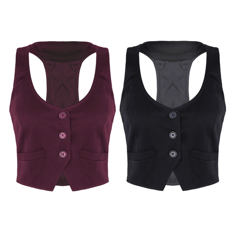 Women Autumn Spring V-Neck Button Down Fitted Racer Back Classic Vest Waistcoat Lady Office Wear Short Shirts Waistcoat ► Photo 1/6